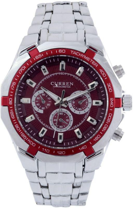 Curren Men's Red Dial Stainless Steel Band Watch [M8084SRED]