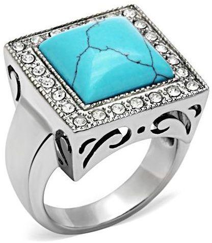 Synthetic Turquoise Stone Men Stainless Steel Ring Size 10