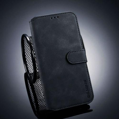 DG.MING Retro Oil Side Horizontal Flip Case For OnePlus 6T, With Holder & Card Slots & Wallet (Black)