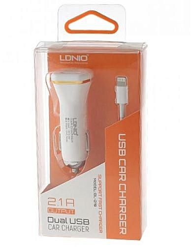 LDNIO DL-219 LDNIO Dual Port USB Car Charger 5V 2.1A Smart & Quick + Lightning Cable FOR I PHONES