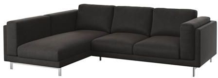 NOCKEBYTwo-seat sofa w chaise longue left, Tenö dark grey, chrome-plated
