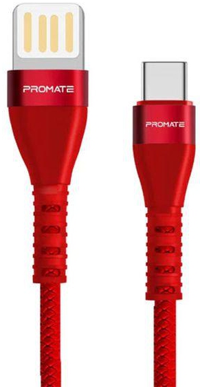 Promate VigoRay-C Heavy Duty USB-A To USB-C Data Sync & Charge Cable 1.2m -Red