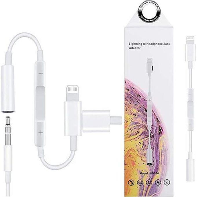 High Performance Cable Bluetooth Audio Jack Headphone Adapter 8 Pin (JH-024) White