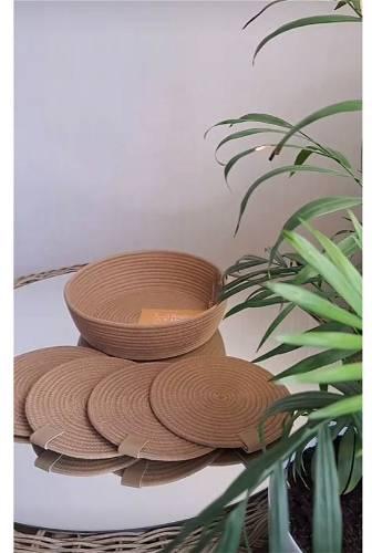 Coasters & Bread Basket Set, 5 Pieces, Beige - P146