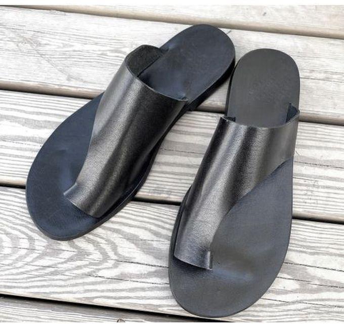 Curve Black Leather Palm Slippers For Men