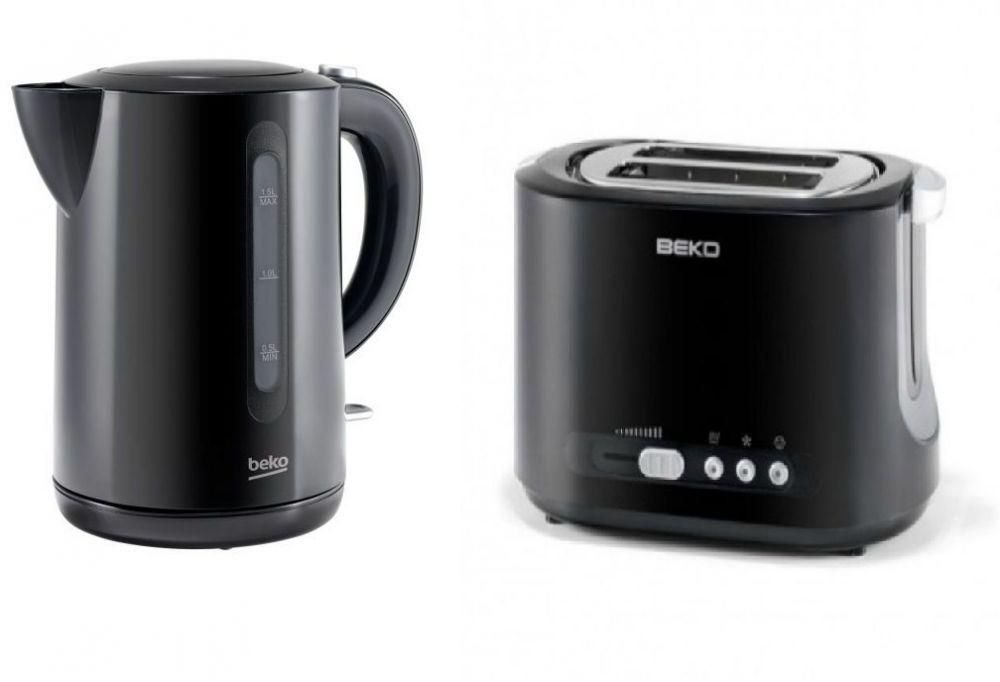 Beko 1.5 Liter Electric Kettle - BKK 3005 KL + Beko BKK 3025 EK 2 Slice Toaster- Black, 800W 220V