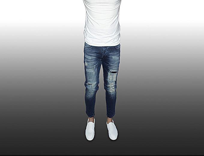 Contrast Cutting Slim Fit Jeans - Contrast