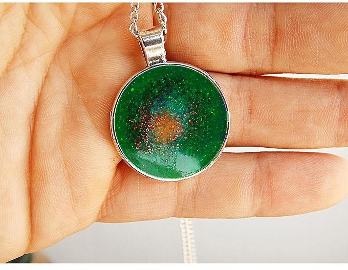 Generic Green Round Pendant,Space Box Pendant, Universe Jewellery, Galaxy Necklace, Solar System Jewelry, Gifts For Women For Her