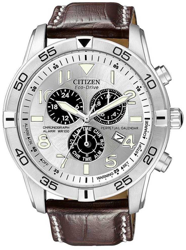 Citizen BL5470-06A Eco-Drive Mens Perpetual Calendar Silver Dial Leather Watch