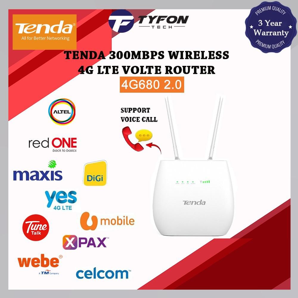 Tenda 300Mbps Wireless N300 4G LTE VoLTE Router 4G680 2.0 (SIM Card Wifi Router)