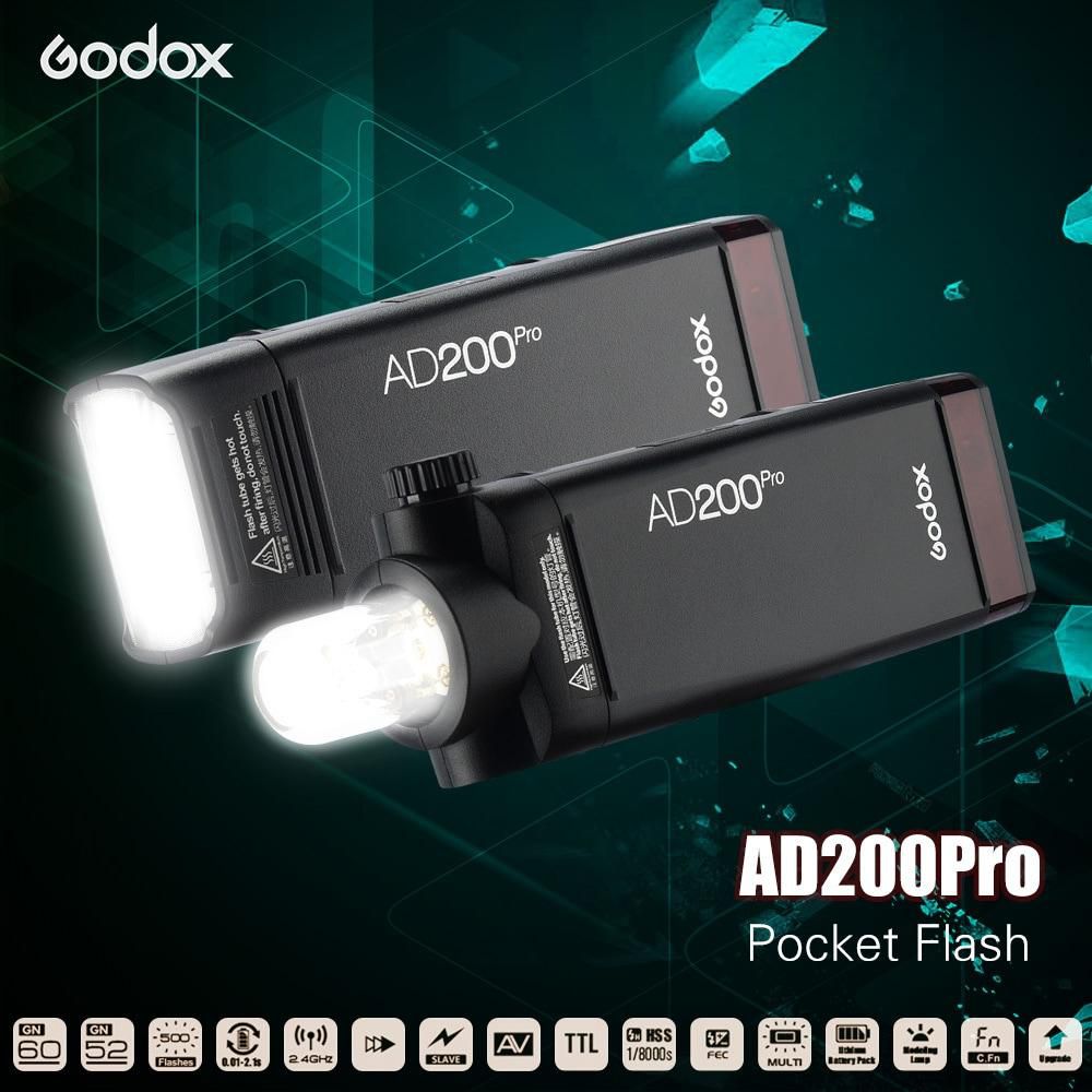 Godox-AD200Pro Pocket Flash Portable Wireless TTL Flash with Changeable Flash Head (Speedlite/Bare Bulb) GN52 GN60 1/8000s HSS 2.4G Wireless X System 200W for Nikon Sony  Olympus Panasonic