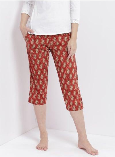 Casual Comfortable Relaxed Fit Pyjama Pants With A Matching Scrunchie Rust