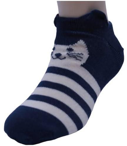 White Flower Cotton Above Ankle Sock for Unisex-Navy-6-8 Years
