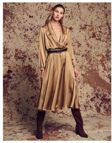 Maxi Wrap Dress with Satin Touch