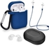 Ozone - 6 in 1 Airpods Travel Kit Waterproof Silicone Case with Keychain/Strap/Earhooks/Storage Box for Apple Airpod 2/1- Dark Blue