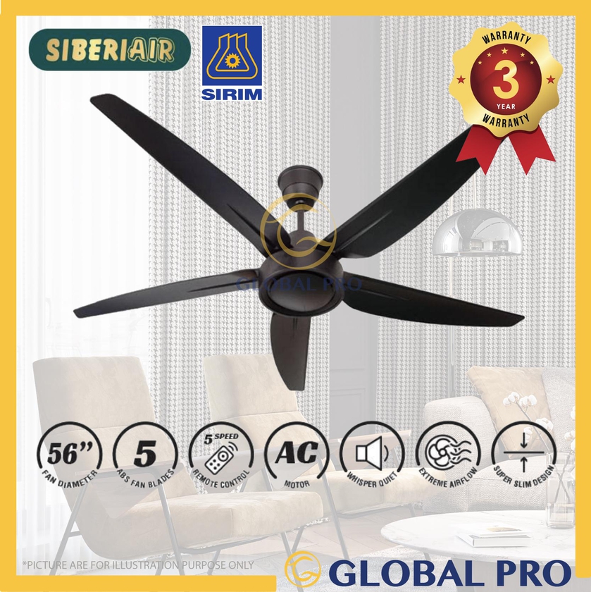 SIBERIAIR CF-SA56 56" 5 Blade 5 Speed Remote Control Ceiling Fan ABS (Black)