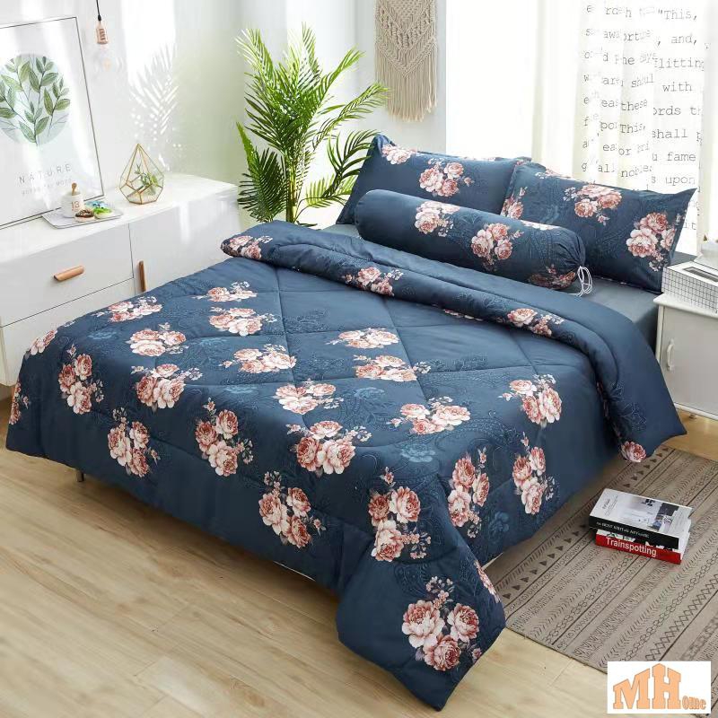 Maylee 5 in 1 Comforter With Fitted Bed Sheet Bolster Case Set King 42cm High Mattress Iris (Turquoise Floral)