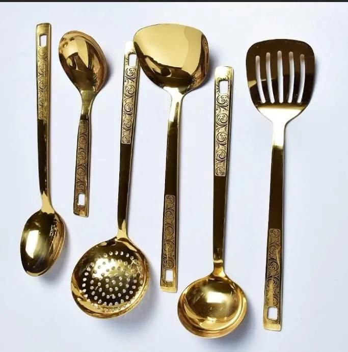 6 pcs Stainless steel gold coated Serving spoons