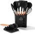 13Pcs Silicone Kitchen Wooden Cooking Utensils Set With Wooden Handles & Spoon Holder
