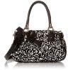 Tweed Black and White Floral W-bow Satchel Bowler Hobo Hand Bag Purse Weave Double Handles