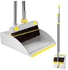 Dustpan and Brush Set, Floor Broom and Foldable Upright Dust Pan with 52" Long Handle and 180°Rotation Floor Broom Head for Pet Hair Bed Sofa Bottom Cleaning