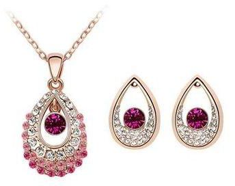 Bluelans Austria Crystal Droplets Necklace Earrings Set (Gold Rose)