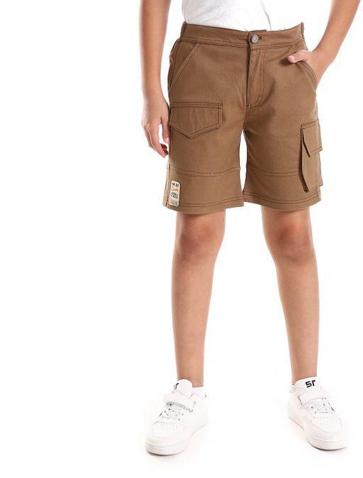 Solid Pattern with 3 Pockets Boys Short - Coffee Brown