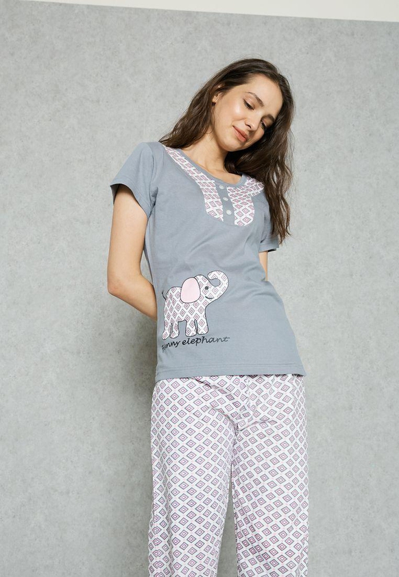 Printed Cuffed Pyjama Set
