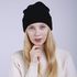 Women solid color straight striped curling double warm knitted wool cap