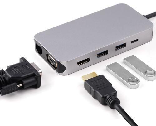 Generic Thunderbolt 3 USB Type-c to RJ45 HDMI 4K VGA USB3.0 Hub TF SD Slot USB-C PD Female Portable Adapter Dock for Macbook Pro 2017 HSMALL