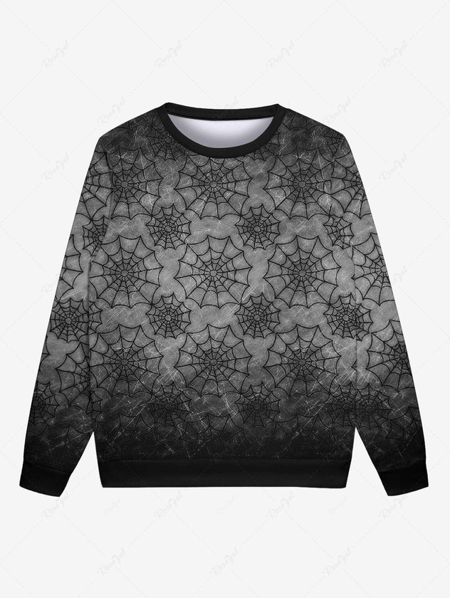 Gothic Halloween Spider Web Print Sweatshirt For Men - 6xl