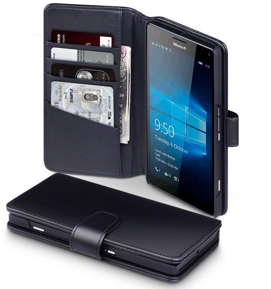 Microsoft Lumia 950 XL Case Cover , Terrapin , Premium Wallet Case , Card Bill Slots , Black