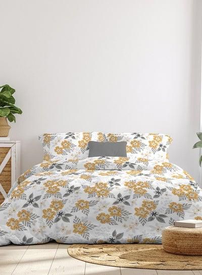 Comforter Set King Size All Season Everyday Use Bedding Set 100% Cotton 3 Pieces 1 Comforter 2 Pillow Covers White/Gold/Grey