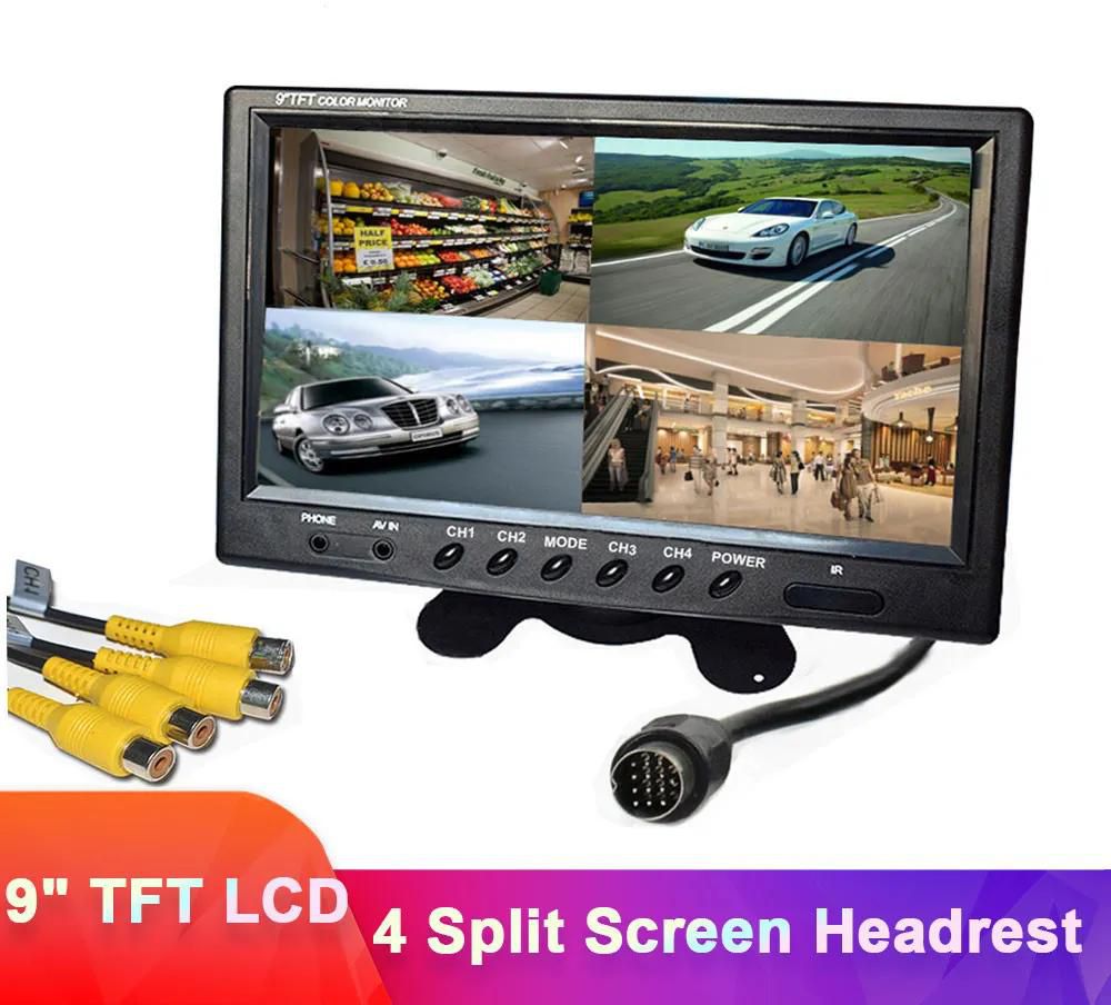 9 inch 4 split screen car monitor 12v/24v headrest rear view monitor with rca connector