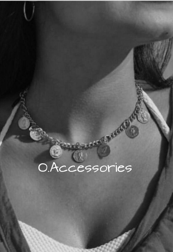O Accessories Choker Necklace -- Silver Chain _silver Couins