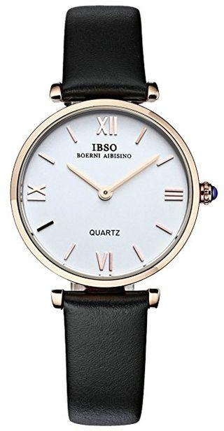 Ibso S2210A Genuine Leather Watch -Black/white