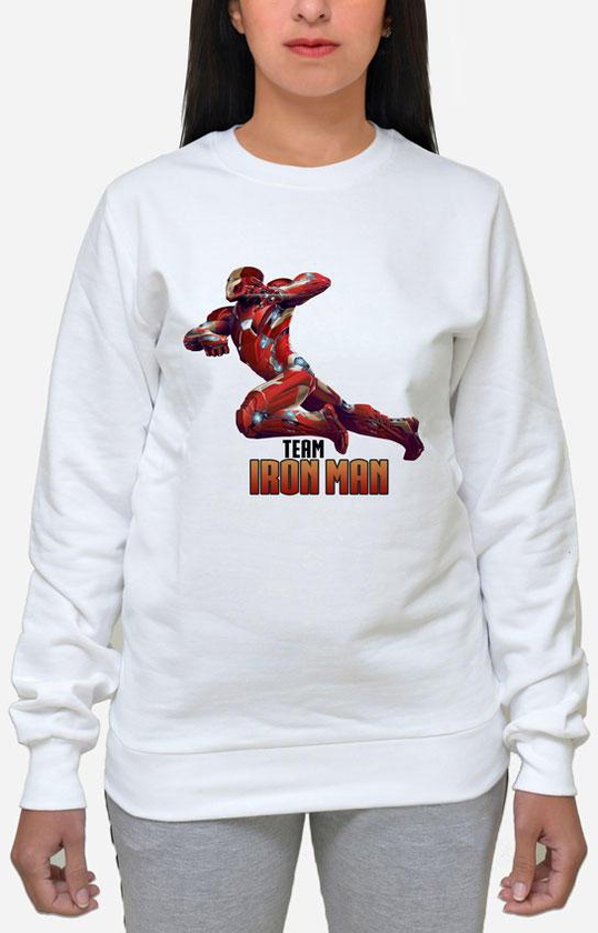 Printed Civil War: Team Iron Man SweatShirt - White