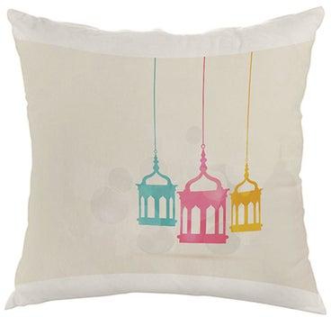 Ramadan Lanterns Printed Pillow Beige/Blue/Pink 40x40centimeter