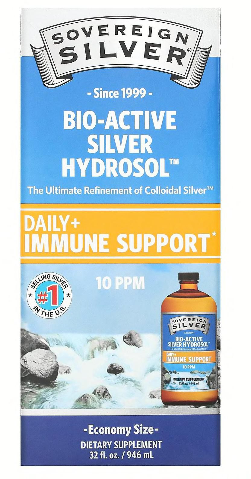 Sovereign Silver (سوفرينغ سيلفر)‏, Bio-Active Silver Hydrosol، بمقدار 10 جزء من المليون، 32 أونصة سائلة (946 مل)