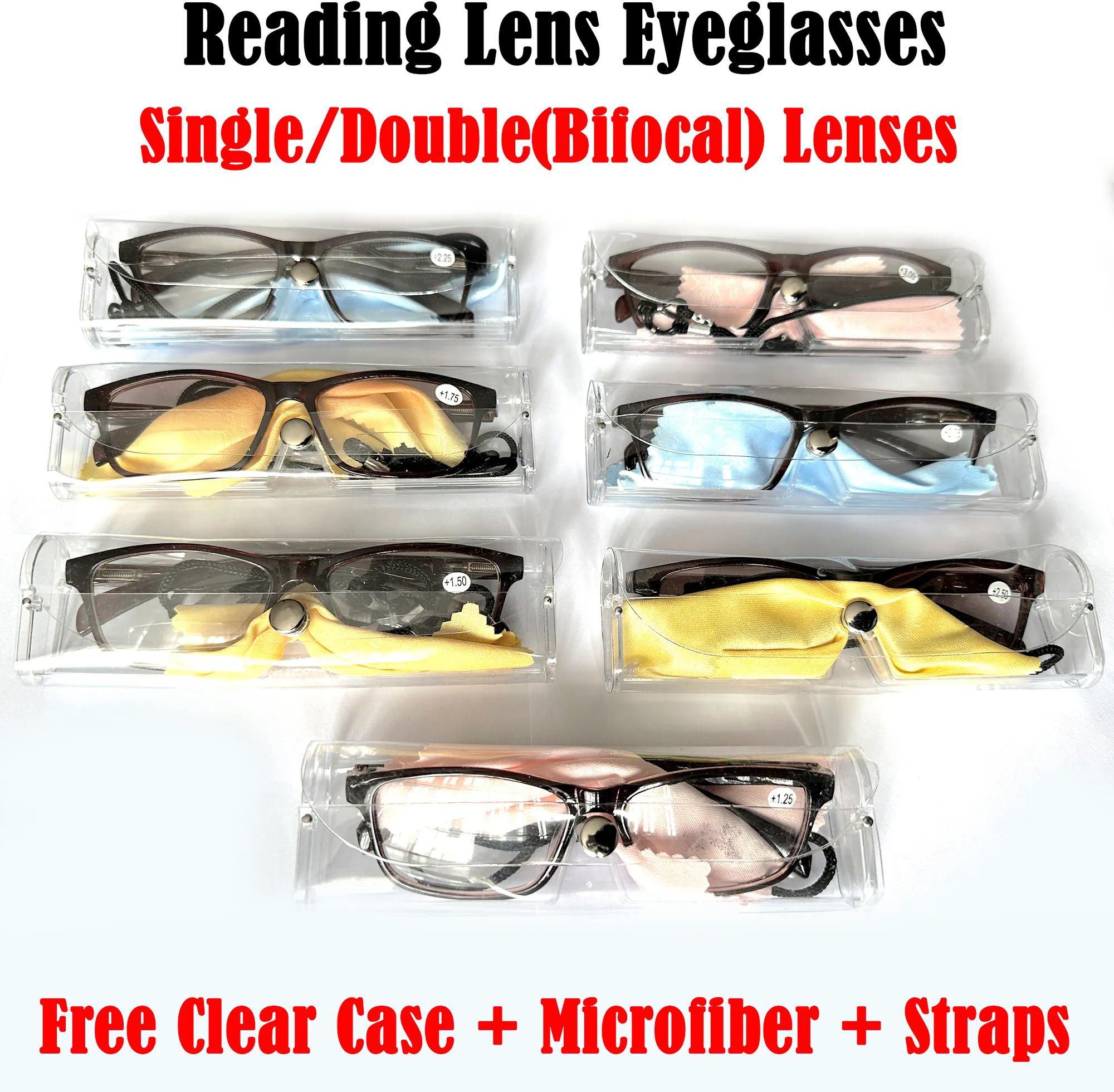 Brown Reading Glasses Single/Bifocal Vision Rx +1.25 To +3.00 Unisex Rectangular Spring Hinges