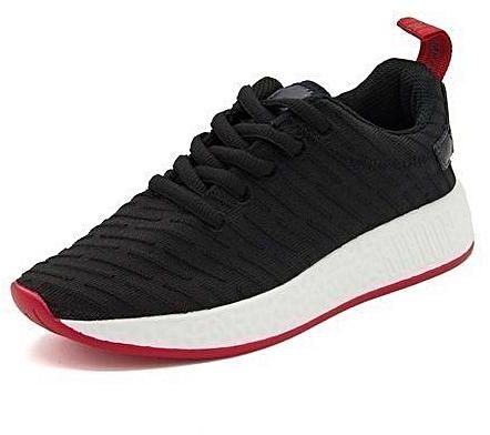 Tauntte Knitting Line Student Sneakers Women Breathable Mesh Running Sport Shoes (Black)