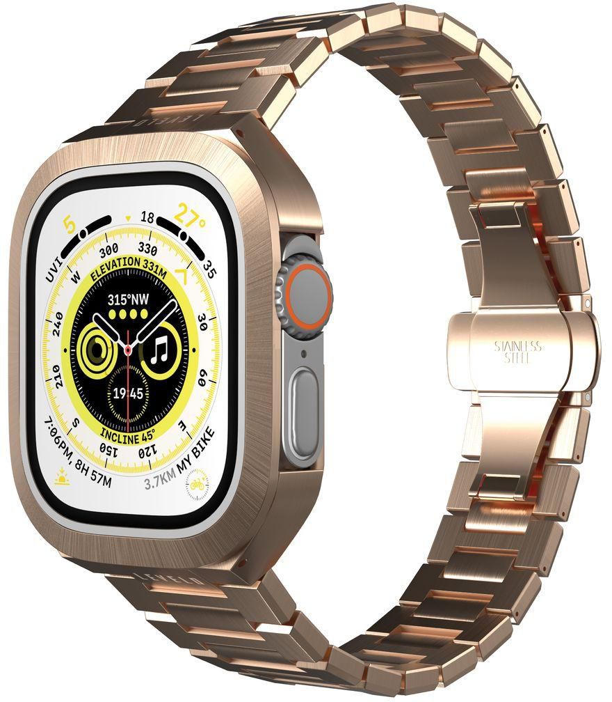 Levelo 49mm Royal Stainless Steel Strap and Bumper for Apple Watch Ultra - Rose Gold