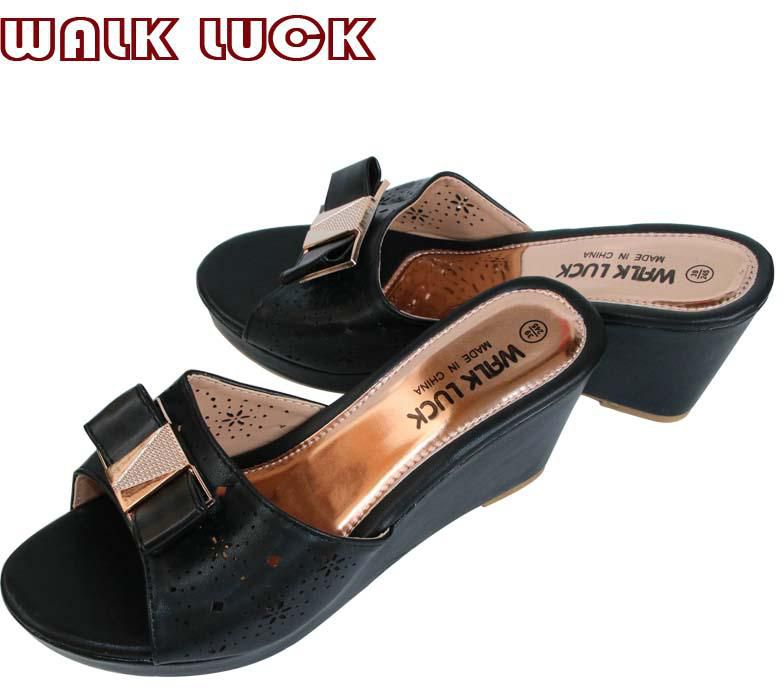 WH092 Women's High Heel Slipper Shoes with Bow-knot Wedges Slippers Ladies Shoe black 42