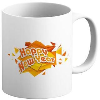 مج قهوة من السيراميك بطبعة عبارة "Happy New Year" أصفر/ابيض