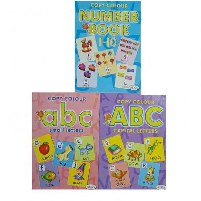 3 copy colour book(number 1-10/ abc small letters/ ABC capital letters)