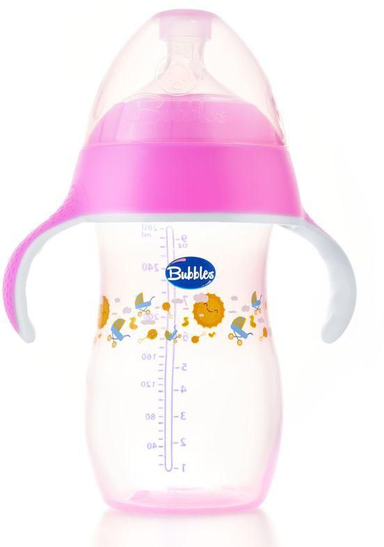 Bubbles Natural Feeding Bottle 280ml With Hand (Pink) Rose