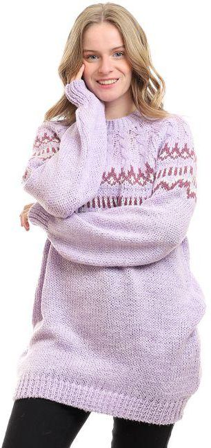 Patterned Chest Long Pullover - Lilac, Jam & White.