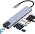 موزع USB C، موزع الومنيوم 8 في 1 نوع C مع HDMI، ايثرنت ار جيه 45، شحن بي دي 100 واط، قارئ بطاقات SD TF، USB 3.0، USB 2.0، موزع نوع C متوافق مع ماك بوك برو والمزيد