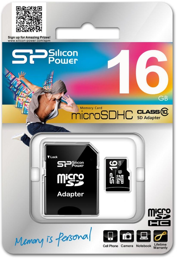 Silicon Power 16GB MicroSDHC Card with SD Adapter [C10-mSDHC-SD-16GB]