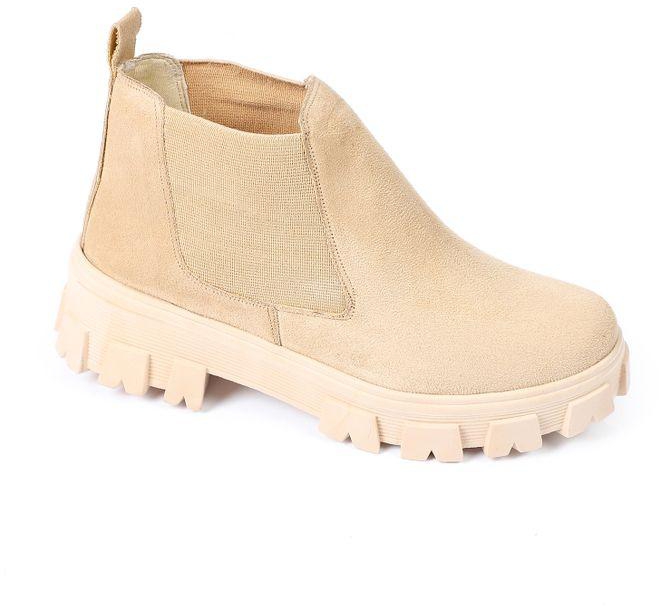 Ice Club Slip On Suede Ankle Boots With Chunky Sole - Light Beige
